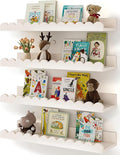 Shario Nursery Book Shelves, 4-Pack White Floating Shelves for Wall Kids, Scalloped Shelves, Wall Book Shelves for Bedroom Ki