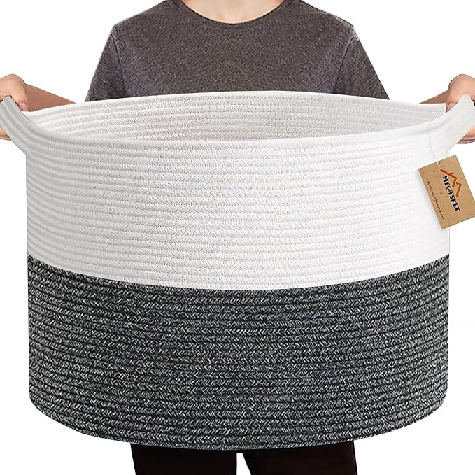 MEGASKET Large Throw Blanket Basket, 22" X 22" X 14" XXXL Blanket Holder for Living Room, Big Wicker Baskets for Storage, Wov