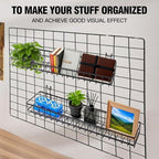 4 Pcs Metal Grid Wall Baskets with Hooks, Hanging Wire Basket Wall Mount Storage Organize for Kitchen, Bathroom, Office (Blac