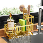 Cisily Gold Kitchen Sink Caddy Organzier with High Brush Holder, Sponge Holder for Sink, 304 Rustproof Stainless, Kitchen Cou