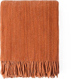 BATTILO HOME Rust Orange Throw Blanket for Couch, Soft Chenille Knit Throws with Tassels for Home Decor, Fall Caramel Throws 