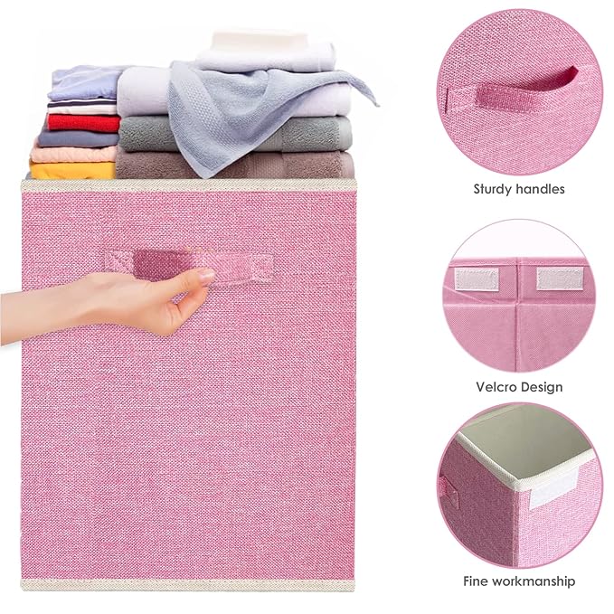 VERONLY Large Collapsible Toy Storage Box with Lid & Handles - Kids Organizer Chest for Toys, Clothes, Blankets (Pink, Nurser