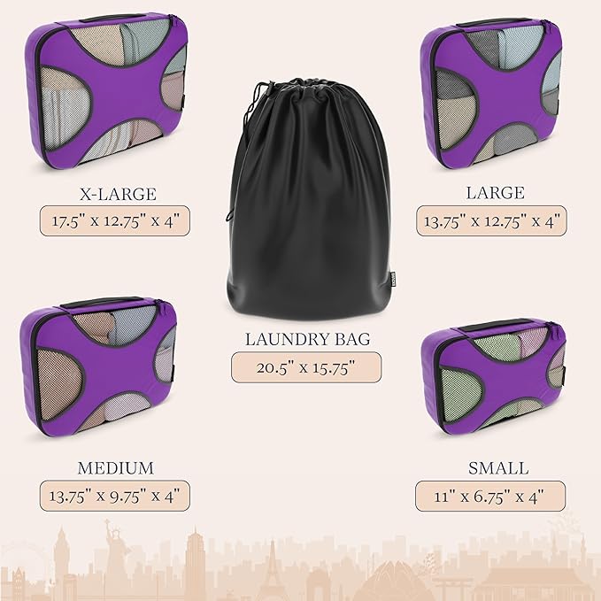 Shacke Packing Cubes for Travel 5 Set - Premium Luggage Organizer Bags - Versatile Travel Organizer for Women and Men - Optim