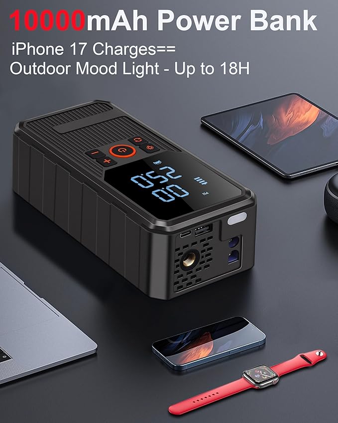 Car Jump Starter with Air Compressor, 4000A Portable Jump Starter for Dead Battery, 150 PSI Tire Inflator with Auto