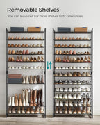 SONGMICS Shoe Rack, 12-Tier Shoe Organizer, Metal Shoe Storage for Garage, Entryway, Set of 2 6-Tier Stackable Shoe Shelf, wi