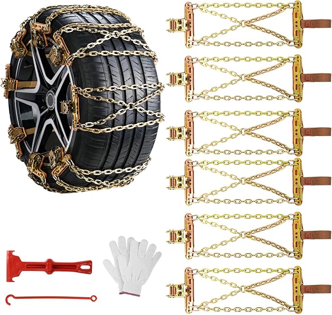 Qoosea Tire Chains Snow Chains for Car & SUV Cross - Link Heavy - Duty 6Pcs Universal Anti-Slip Chains for Tires Durable Snow