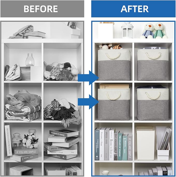 Temary Fabric Storage Baskets for Organizing, Grey Basket for Shelves, Collapsible Baskets with Handles for Shelves, Home, Cl
