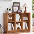 Joaxswe 6 Cube Storage Book Shelf, 40" Wide Low Horizontal Bookcase with Curved Edge, Floor Standing 2-Tier Wooden Bookshelf 