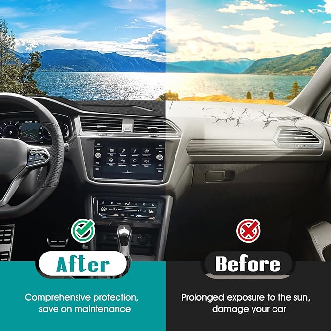 FIILINES Dash Cover for 2017-2024 Volkswagen VW Tiguan, Dashboard Mat Accessories Dash Cover Sunshade Nonslip Mesh Protector 