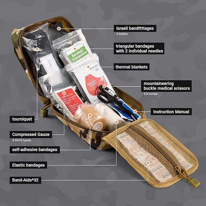 41 PCS IFAK Trauma Kit with Tourniquet, 4-Inch Israeli Bandage, Tactical First Aid Kit for Car, Camping, Hiking and Travel wi