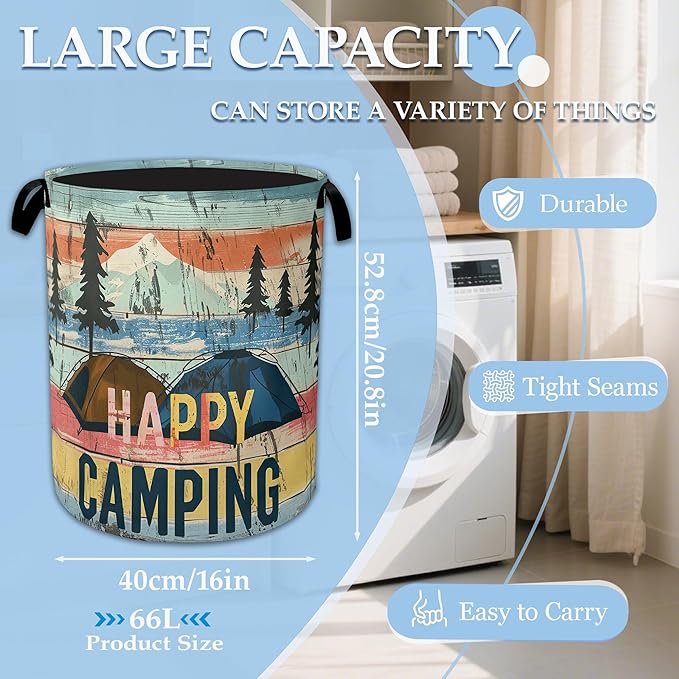Happy Camping Laundry Basket Collapsible Laundry Hamper, Oxford Cloth Storage Bin for Room/Bathroom/Bedroom/Dormitories 16" X