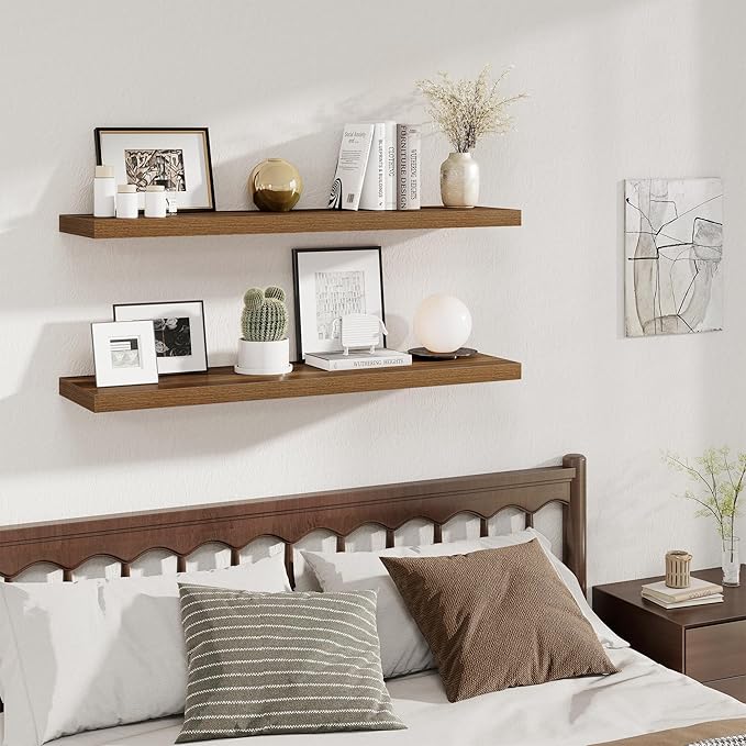 Fun Memories 12 Deep Floating Shelves for Wall, 48W x 12D Extra Large Floating Shelves Set of 2, Hanging Wood Wall Shelves fo