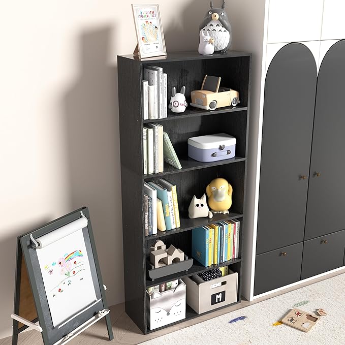5 Tier book shelf,5 Cube Storage Organizer,5 Tier Cube Low Bookcase Freestanding Storage Display Organizer, 54 Inch Versatile