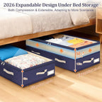 Dolicer 4 Pack Under Bed Storage with Wheels (Blue & Blue), 4 Pack 92L XXXL 6in-10in Height Adjustable Underbed Storage Conta