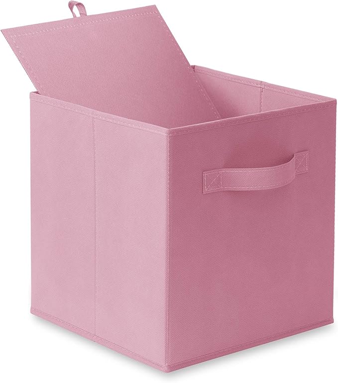 Casafield Set of 6 Collapsible Fabric Cube Storage Bins, Light Pink - 11" Foldable Cloth Baskets for Shelves, Cubby Organizer