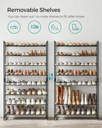SONGMICS Shoe Rack, 8-Tier Shoe Organizer, Metal Rack for Garage, Set of 2, 4-Tier Stackable Shelf, with Adjustable Flat or A
