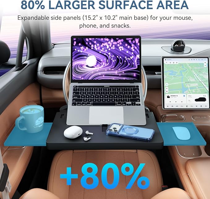 Extendable Steering Wheel Tray Desk for Laptop & Tablet, Adjustable Car Dining Table with Locking Clip Support, Portable Wheel Desk for Eating, Working, Travel