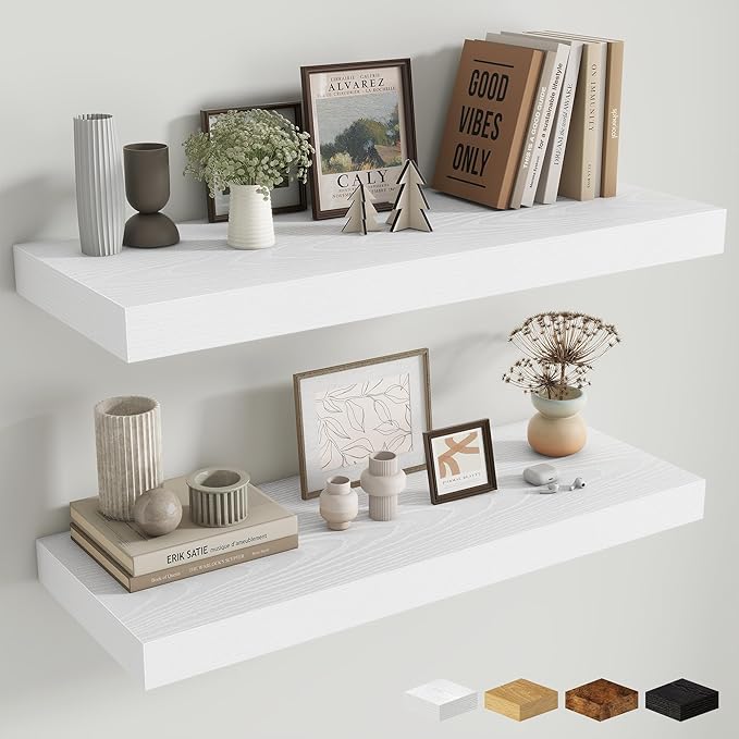 Fun Memories 32 x 12 Floating Shelves Wall-Mounted - Rustic Wood Shelf - 12 Inch Deep Floating Shelves for Wall - Large Stora