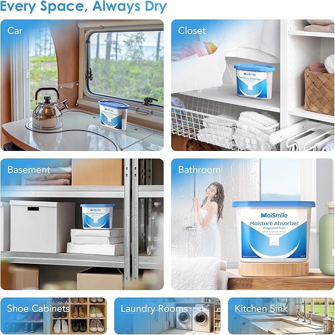 Moisture Absorbers, Efficient Humidity Absorber & Odor Eliminator Boxes, Refillable Car Dehumidifier for Closet, Bathroom,