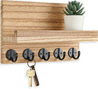 Lwenki Key Holder for Wall, Decorative Key and Mail Holder with Shelf Has Large Key Hooks for Bags, Coats – Paulownia Wood Ke