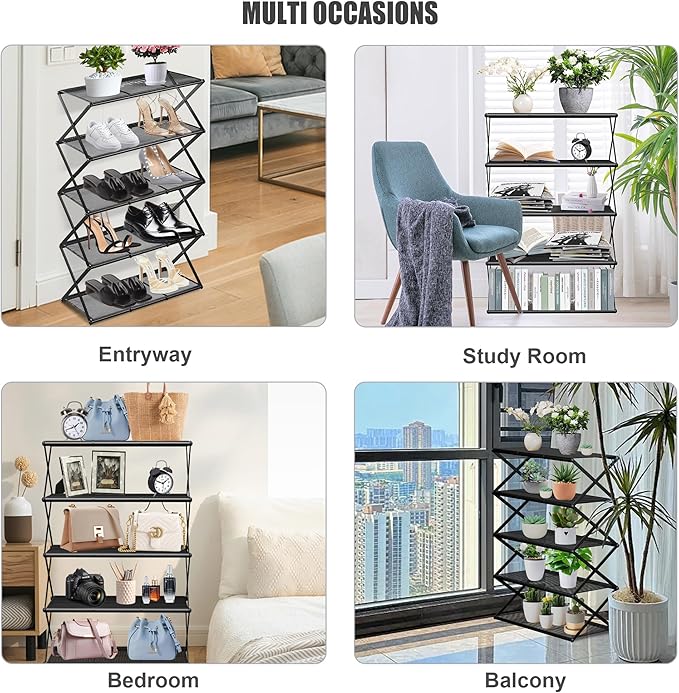 Shoe Rack for Entryway 5 Tier Foldable Shoe Rack Without Assembly Collapsible Metal Shoe Organizer Folding Shoe Storage Rack 