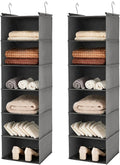 MAX Houser 6 Tier Shelf Hanging Closet Organizer, Closet Hanging Shelf with 2 Sturdy Hooks for Storage,2 Pack, Foldable (Grey
