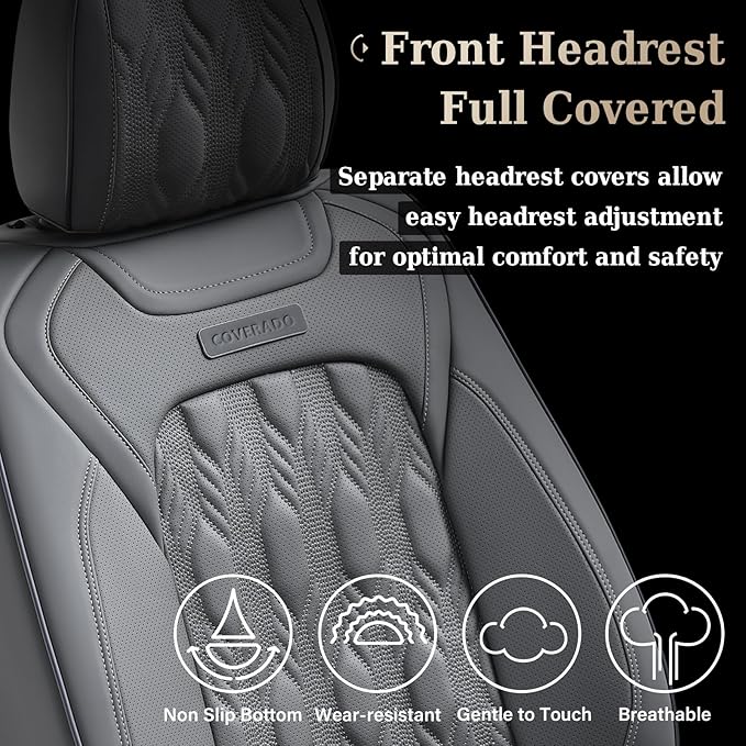 Coverado Car Seat Cover Full Set, Waterproof Front and Back Seat Covers for Cars, 5-Pack Leather Seat Covers, Car Seat Protec