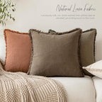 Foindtower Set of 2 Decorative Linen Fringe Throw Pillow Covers Cozy Boho Farmhouse Cushion Cover with Tassels Soft Accent Pi