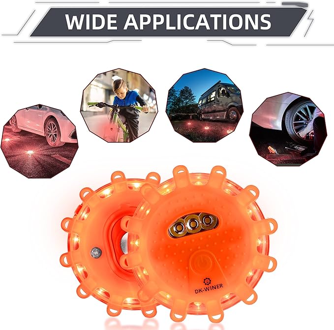 LED Road Flares 6Pack Roadside Emergency car kit Emergency Road Flares Kit with Magnetic Base for Vehicles & Boat | 9 Flash M