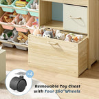EXPERLAM Toy Storage Organizer for Kids, 9-Bin Toy Organizer with 2-Drawers,Movable Toy Chest and Top Rack, Kids Bookshelf an