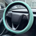 PINCTROT Nappa Leather Steering Wheel Cover for Tesla Model Y/3 Highland/Juniper, D Shaped 14 Inch Small Sized with Breathabl