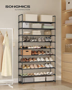 SONGMICS Shoe Rack, 10-Tier Shoe Organizer, Metal Storage Shelf, Upright or Upside Down, for 44-55 Pairs, for Entryway, 11.8 