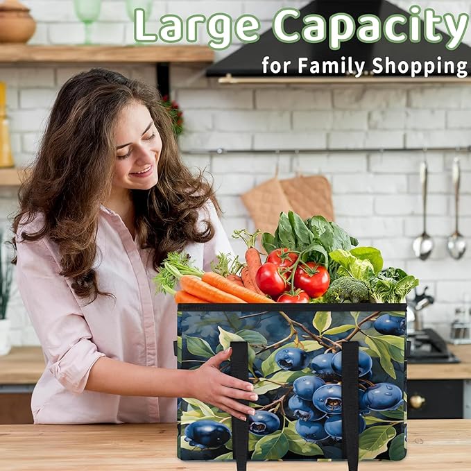 Reusable Grocery Bags Heavy Duty Shopping Bags Foldable Large Tote Bags with Long Handles & Hard Bottom