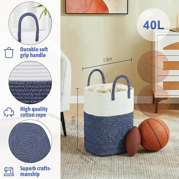 Laundry Basket,Woven Cotton Rope Laundry Hamper,Versatile Storage for Dirty Clothes,Baby Toys,and Blankets in Bathroom, Nurse