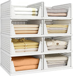 Pinkpum 8 Pack Closet Organizers and Storage Plastic Stackable Storage Bins, Foldable Drawer Shelf Storage Container for Ward