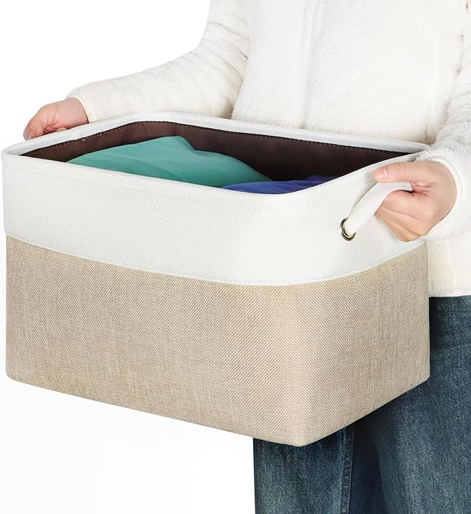 Kntiwiwo Foldable Storage Bin Collapsible Fabric Storage Basket Cube with Durable Handles Closet Organizer Bins for Organizin