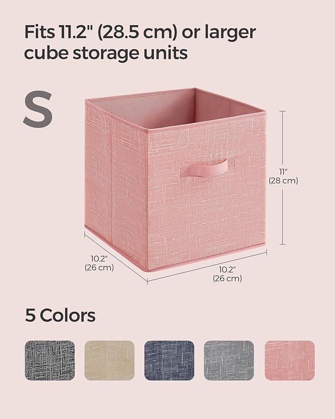 SONGMICS Storage Cubes, 10.2 x 10.2 x 11 Inches Non-Woven Fabric Bins with Double Handles, Set of 8, Closet Organizers for Sh