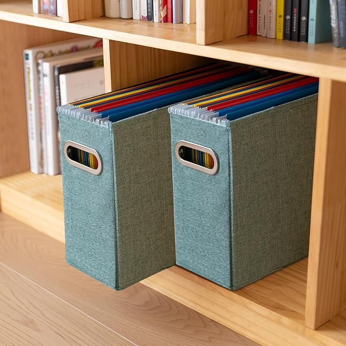 4 Packs Letter Size File Organizer, File Folders Organizer, Fabric Storage Box, Collapsible Paper Organizer with Metal Handle