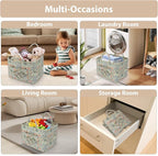 Storage Basket Boho Fabric Large Collapsible Floral Laundry Nursery Hamper Portable Folding Storage for Clothes Toys (Light G