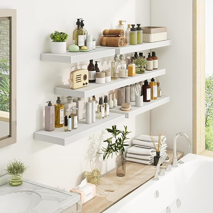 Fun Memories 48Inch Floating Shelves, 9.3Inch Deep Rustic Wall Shelves - Extra Deeper & Thicker Wall Mounted Storage Shelf fo