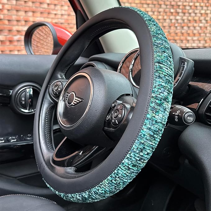 PINCTROT Large Size Chenille Leather Steering Wheel Cover, Soft Mottled Colors, Sweat-Proof, Non-Slip Grip, All-Season Comfor
