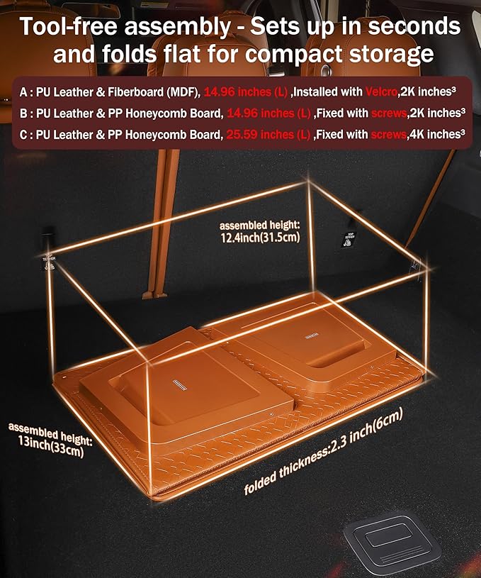 Trunk Organizer for suv,car storage organizer,lid Box,PU Leather & PP Honeycomb Board,Fixed with screws extremely