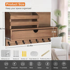 dreampossible Key and Mail Holder for Wall, Mail Organizer Wall Mount with 6 Hooks and Storage Drawer, Wooden Key Rack Hanger
