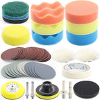 74PCS 3Inch Car Headlight Restoration and Polishing Kit, Sanding Discs with 1/4" and M10 Backing Pad,Scouring Pads, Interface