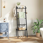 HOOBRO Blanket Ladder, 5 Tier Bamboo Ladder Shelf, Blanket Ladders for Living Room and Bedroom, Farmhouse Blanket Holder Rack