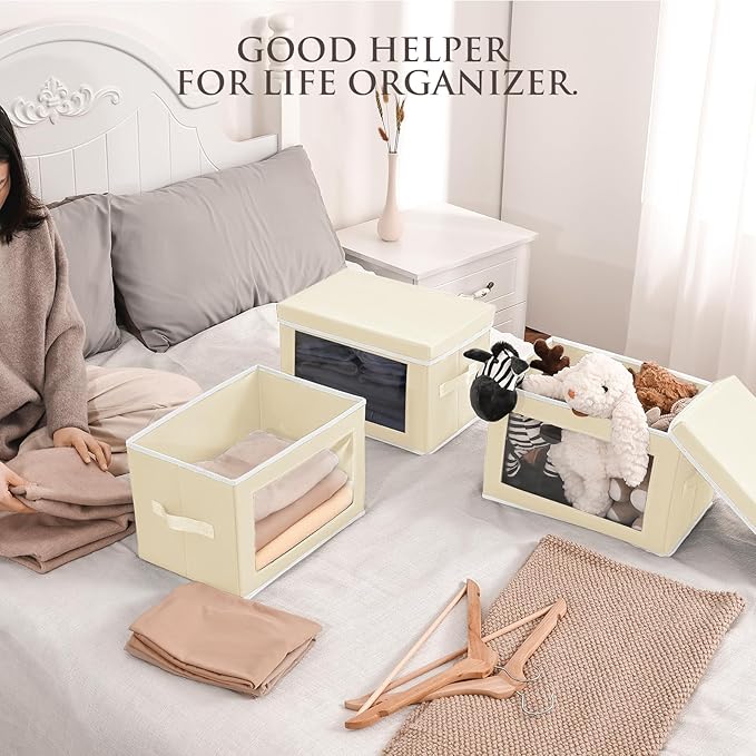 Homsorout Fabric Storage Bins with Lids, Storage Cubes with Window, Decorative Storage Boxes Baskets for Organizing, Closet O