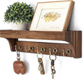 Rebee Vision Pine Wood Key Holder Wall Mount - Multifunctional Key Holder for Wall with Hooks and Shelf for Mail, and Hats - 