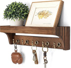 Rebee Vision Pine Wood Key Holder Wall Mount - Multifunctional Key Holder for Wall with Hooks and Shelf for Mail, and Hats - 