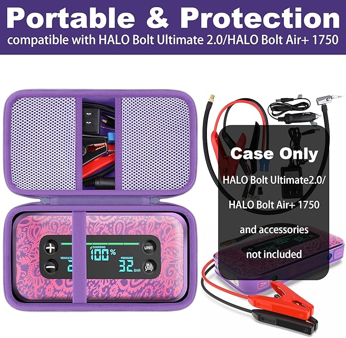 khanka Stroage Case for HALO Bolt Ultimate 2.0/HALO Bolt Air +1750 Portable Car Battery Jump Starter,Case Only (Purple)