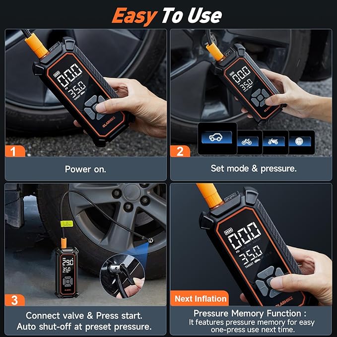 OlarHike Tire Inflator Portable Air Compressor, 150PSI Dual Power - 6000mAh & 12V DC, Cordless Air Pump for Car Tires, Bike, Motorcycle, Balls with LED & Digital Pressure Gauge, Auto Shut‑Off